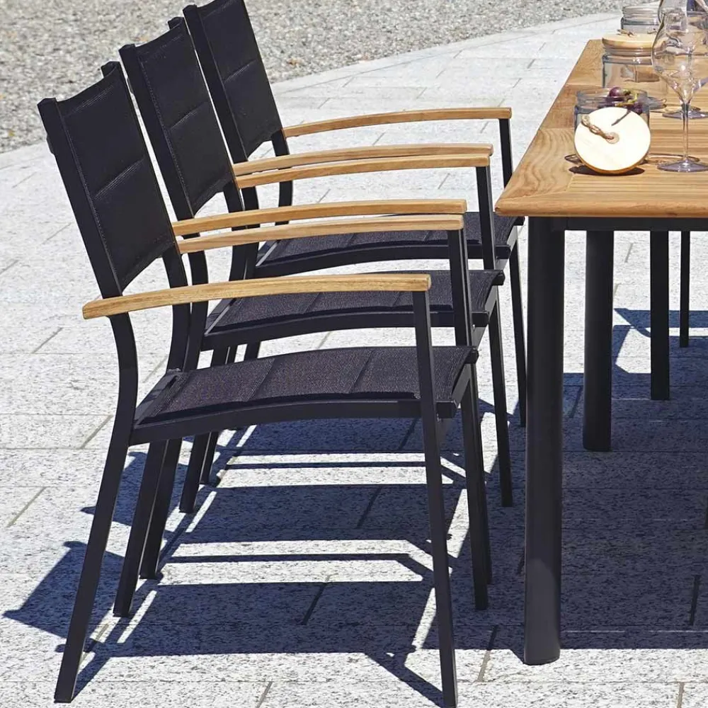 Viadurini in the Garden Gartenstühle Metall-Stapelbarer Gartenstuhl aus anthrazitgrauem Aluminium und Teak - Aidan