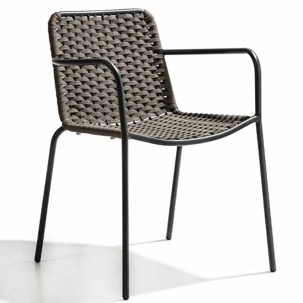 Viadurini in the Garden Gartenstühle Metall-Stapelbarer Gartenstuhl mit Metallarmlehnen und Seil, 4 Stück - Kabarett