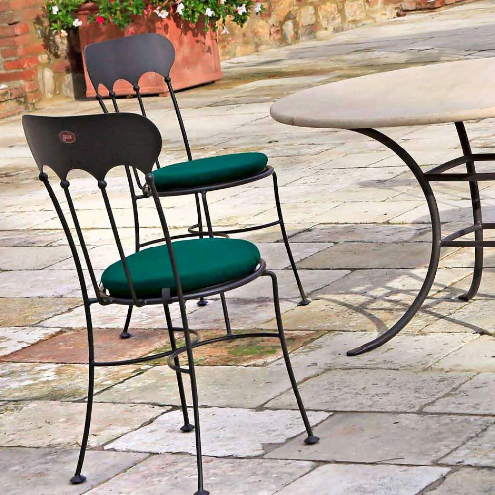 Viadurini in the Garden Gartenstühle Metall-Stapelbarer Outdoor-Eisenstuhl mit Kissen Made in Italy 2 Stück - Allegra