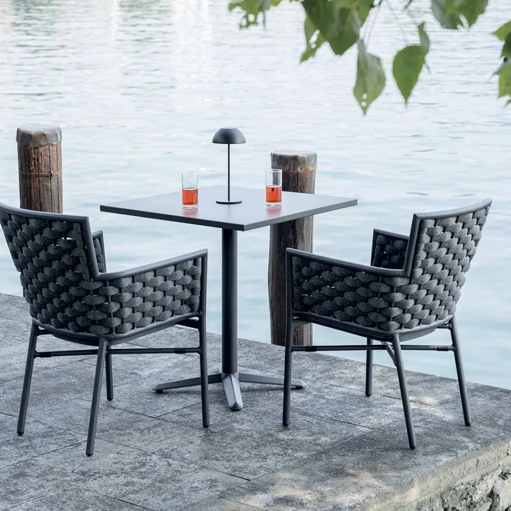 Viadurini in the Garden Gartenstühle Metall-Stapelbarer Stuhl mit gepolsterten Seilarmlehnen und Rückenlehne - Gardenia