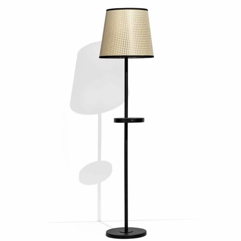 Viadurini Lighting Moderne Stehlampen-Stehlampe aus Black Metal und Rattan mit Regal Made in Italy - Livia