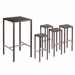 Viadurini in the Garden Gartentische Fest-Stehtisch mit 4 Außenhockern aus lackiertem Metall Made in Italy - Fada