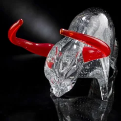 Viadurini Living Deko Artikel Und Wohnaccessoires-Stierförmiges Ornament aus rotem und transparentem Glas Made in Italy - Torero