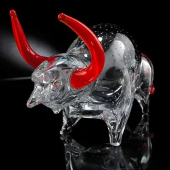 Viadurini Living Deko Artikel Und Wohnaccessoires-Stierförmiges Ornament aus rotem und transparentem Glas Made in Italy - Torero