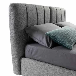 Viadurini Night Design Maßgeschneiderte Möbel|Polsterbetten-Stoff Doppelbett mit Box und gestreiftem Kopfteil Made in Italy - Nives