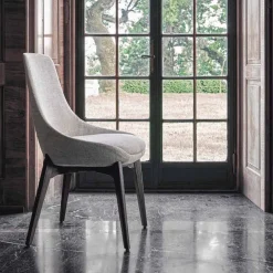 Viadurini Living Moderne Stühle-Stoff Esszimmerstuhl mit Holzsockel Made in Italy - Kokosnuss