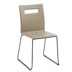 Viadurini Living Design Stühle-Stuhl aus taupefarbenem Leder und Kufenbeinen, hergestellt in Italien – Pallina