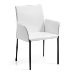 Viadurini Living Design Stühle-Stuhl mit Armlehnen aus weißem Leder und schwarzen Beinen, hergestellt in Italien – Pupazzo