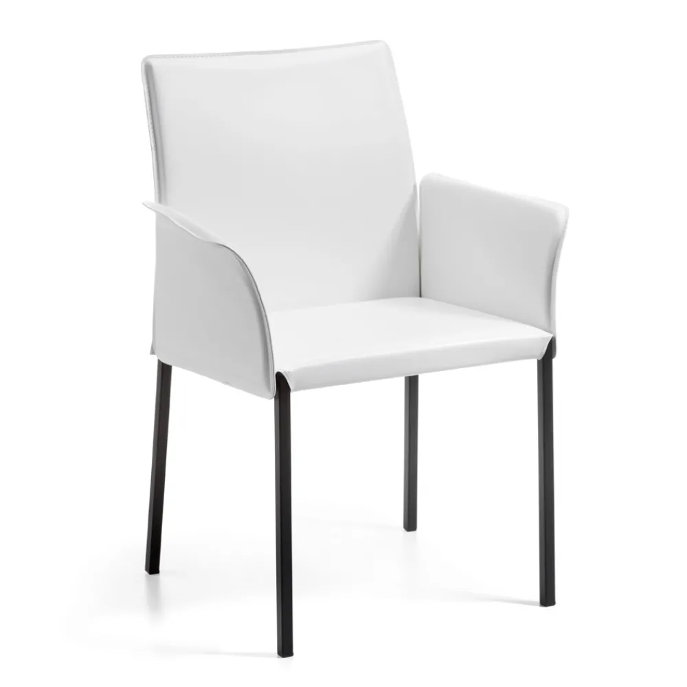 Viadurini Living Design Stühle-Stuhl mit Armlehnen aus weißem Leder und schwarzen Beinen, hergestellt in Italien – Pupazzo
