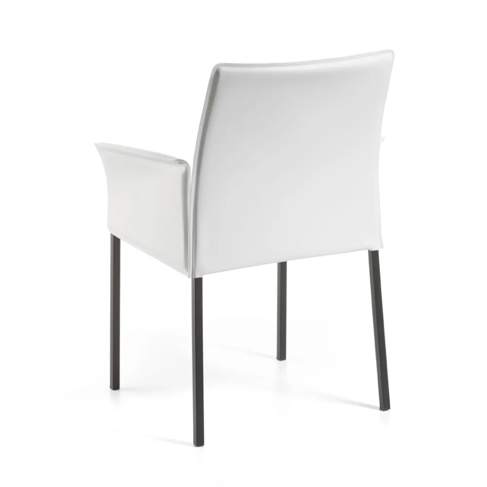 Viadurini Living Design Stühle-Stuhl mit Armlehnen aus weißem Leder und schwarzen Beinen, hergestellt in Italien – Pupazzo