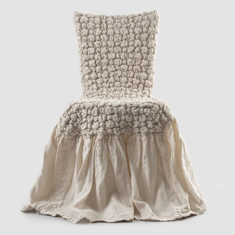 Viadurini Textile Italienische Mode-Stuhlbezug mit eleganter Rückenlehne für Wohnzimmer aus besticktem Leinen - Panteo