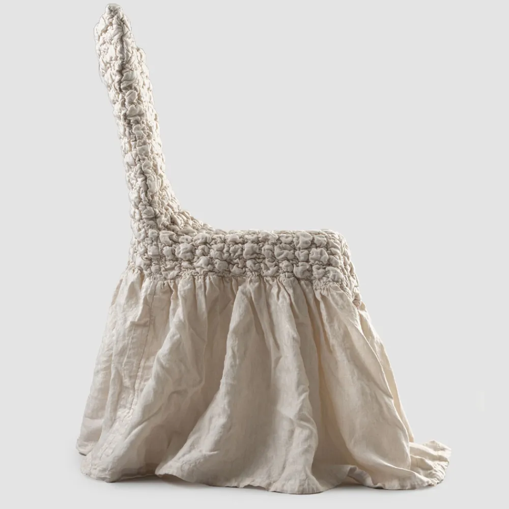 Viadurini Textile Italienische Mode-Stuhlbezug mit eleganter Rückenlehne für Wohnzimmer aus besticktem Leinen - Panteo