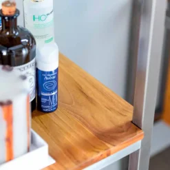 Viadurini Bathroom Badmöbel Stehend-Säulen-Badezimmerschrank aus Teakholz und Stahl mit 4 offenen Regalen - Tamburino