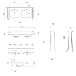 Viadurini Bathroom Keramikwaschbecken-Säulenwaschbecken aus Keramik mit Doppelwaschbecken L 125 cm - Wollie