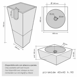 Viadurini Bathroom Steinwaschbecken-Säulenwaschbecken aus schwarzen Naturstein Pyramidenform Nias