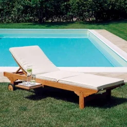 Viadurini in the Garden Sonnenliegen-Teak-Gartenliege mit abnehmbarem Tisch und Rädern - Oasi