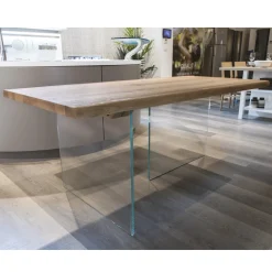 Viadurini Living Esstische Nach Mass|Esstische-Tisch aus massiver Eiche und Kristallsockel Made in Italy - Noelia