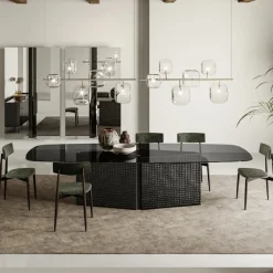 Viadurini Living Esstische-Tisch mit geformter Glasplatte und Untergestell aus geschmolzenem Glas und Metall - Foglietto