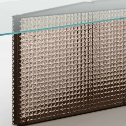 Viadurini Living Esstische-Tisch mit geformter Glasplatte und Untergestell aus geschmolzenem Glas und Metall - Foglietto