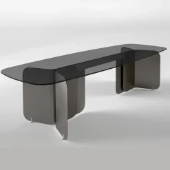 Viadurini Living Esstische-Tisch mit geformter Glasplatte und gebogenem Metallfuß - Piacere