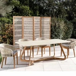 Viadurini in the Garden Gartentische Fest|Gartentische Aus Teakholz-Tisch mit Holzsockel und Chianca di Ostuni-Keramikplatte - Infinity