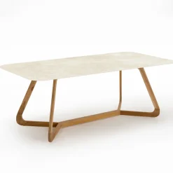 Viadurini in the Garden Gartentische Fest|Gartentische Aus Teakholz-Tisch mit Holzsockel und Chianca di Ostuni-Keramikplatte - Infinity