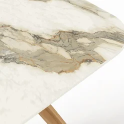 Viadurini in the Garden Gartentische Fest|Gartentische Aus Teakholz-Tisch mit Holzsockel und Keramikplatte Calacatta Hermitage - Infinity