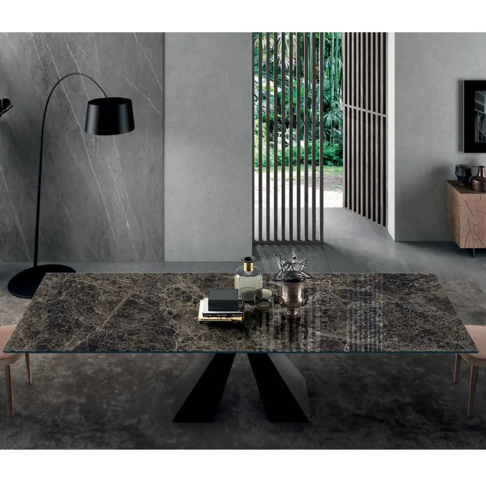 Viadurini Living Ausziehbare Esstische-Tisch mit integrierten Verlängerungen aus Keramik und Stahl, hergestellt in Italien – Dalmata