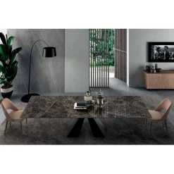 Viadurini Living Ausziehbare Esstische-Tisch mit integrierten Verlängerungen aus Keramik und Stahl, hergestellt in Italien – Dalmata