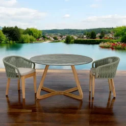 Viadurini Living Gartentische Fest|Gartentische Aus Teakholz-Tisch mit Keramikplatte und Teakholzgestell, hergestellt in Italien – Helm