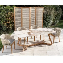 Viadurini Living Gartentische Fest|Gartentische Aus Teakholz-Tisch mit Keramikplatte und Untergestell aus massivem Teakholz, hergestellt in Italien – Bluse