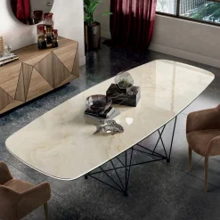 Viadurini Living Esstische-Tisch mit tonnenförmiger Keramikplatte und Stahlsockel Made in Italy - Ezzellino