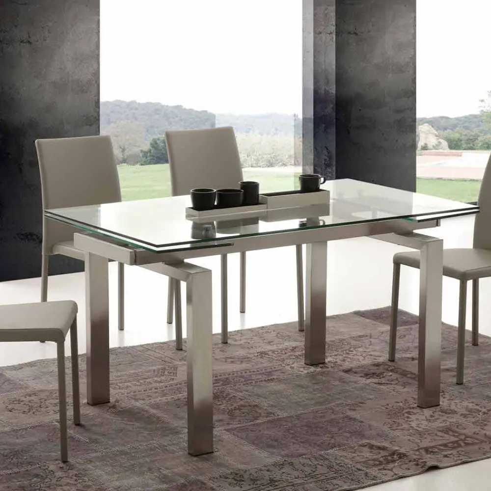 Viadurini Living Ausziehbare Esstische-Tisch verlängerbar aus Glas und Stahl Georgia