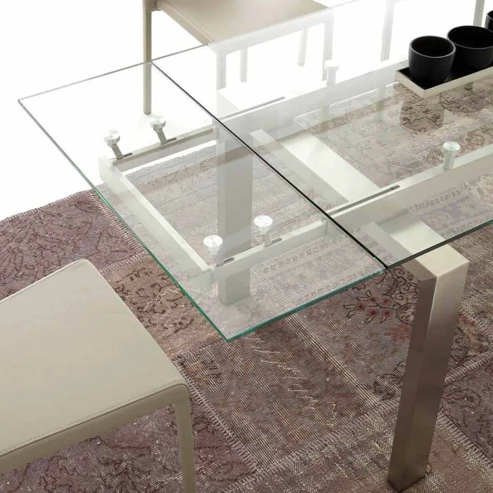 Viadurini Living Ausziehbare Esstische-Tisch verlängerbar aus Glas und Stahl Georgia