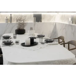 Viadurini Textile Tischdecken-Tischdecke aus weißem Leinen oder Butter mit rechteckigem Farnese-Spitzendesign - Kippel