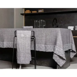 Viadurini Textile Tischdecken-Tischdecke und Bordüre aus anthrazitfarbenem Leinen mit geometrischem Dekor, handgefertigt - Dippel