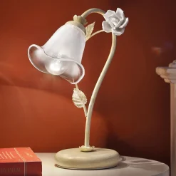 Ferroluce Vintage Tischlampen-Tischlampe aus Eisen und Glas mit Rose aus Keramik - Siena