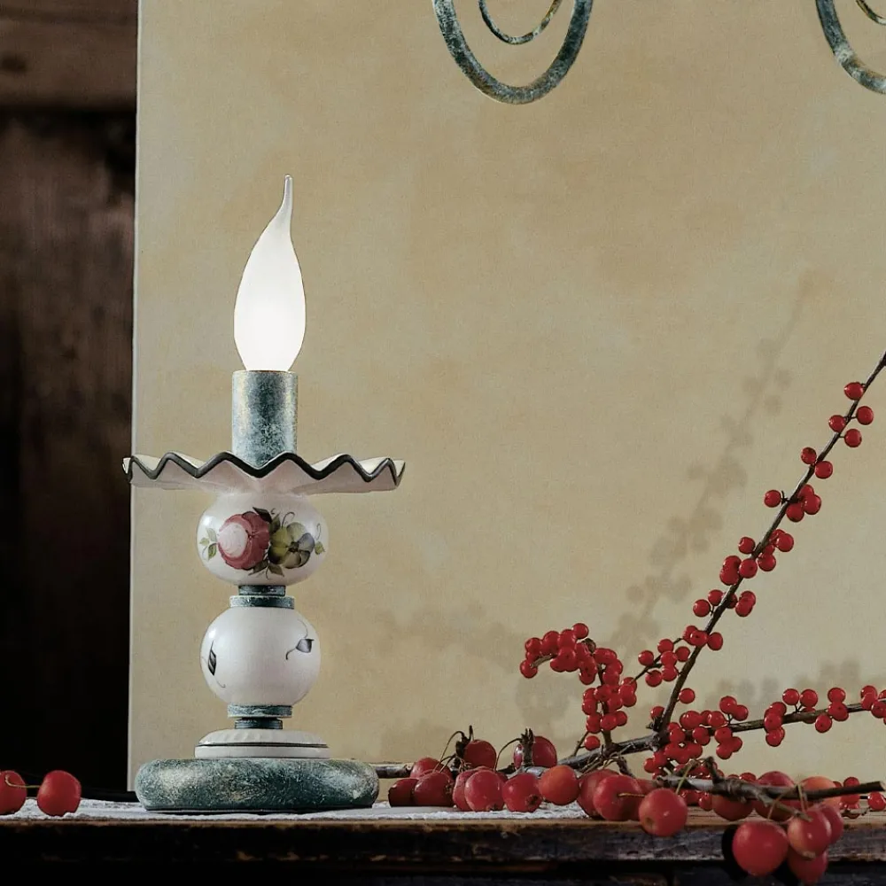 Ferroluce Vintage Tischlampen-Tischlampe aus handverzierter Keramik und antikem Messing - Sanremo