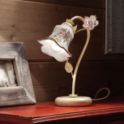 Ferroluce Vintage Tischlampen-Tischlampe aus Metall und handverzierter Keramik mit Rose - Pisa