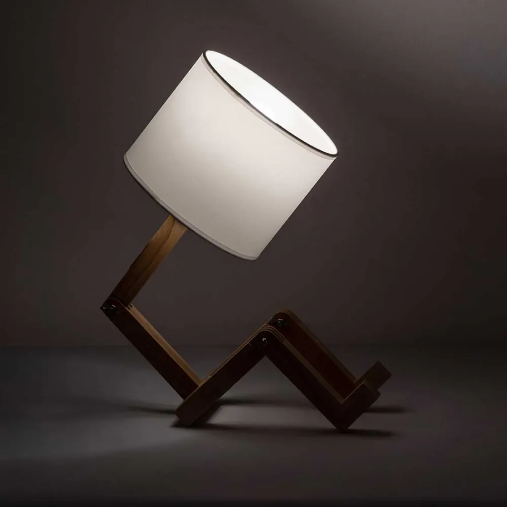 Viadurini Lighting Moderne Tischlampen-Tischlampe aus Naturholz mit Lampenschirm aus weißem - blauem Leinen