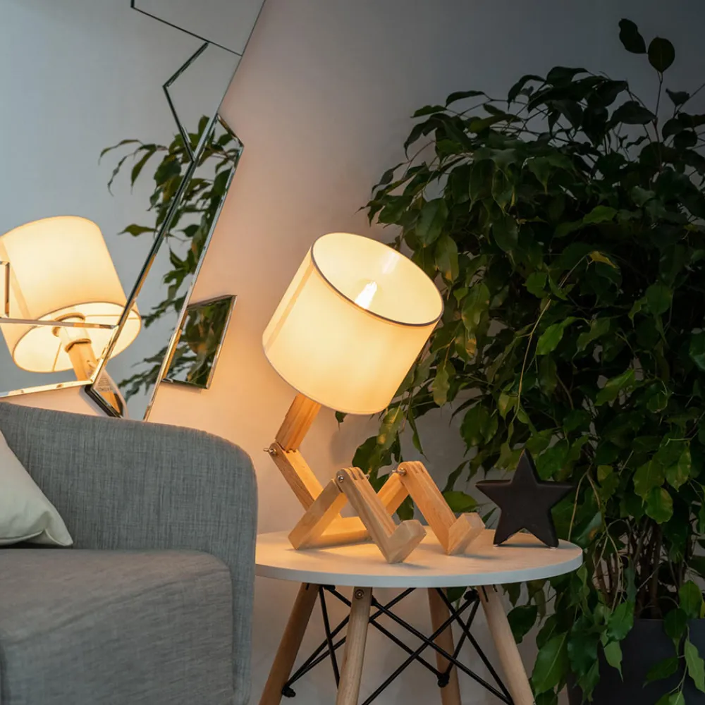 Viadurini Lighting Moderne Tischlampen-Tischlampe aus Naturholz mit Lampenschirm aus weißem - blauem Leinen