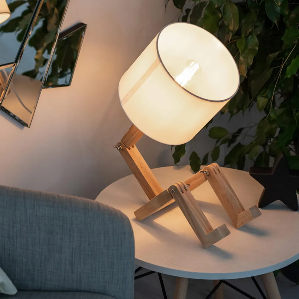 Viadurini Lighting Moderne Tischlampen-Tischlampe aus Naturholz mit Lampenschirm aus weißem - blauem Leinen