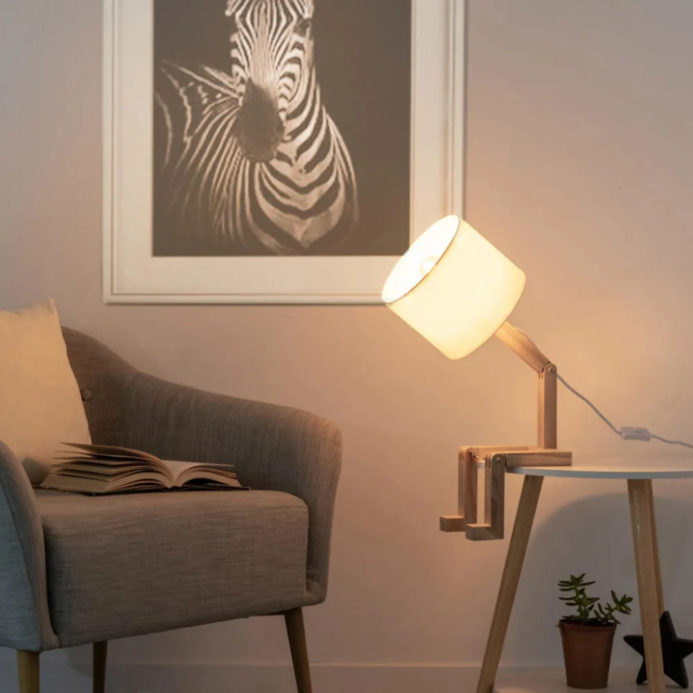 Viadurini Lighting Moderne Tischlampen-Tischlampe aus Naturholz mit Lampenschirm aus weißem - blauem Leinen