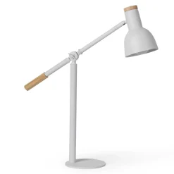 Viadurini Lighting Moderne Tischlampen-Tischlampe aus weißem Metall mit Naturholzdetails - Anya