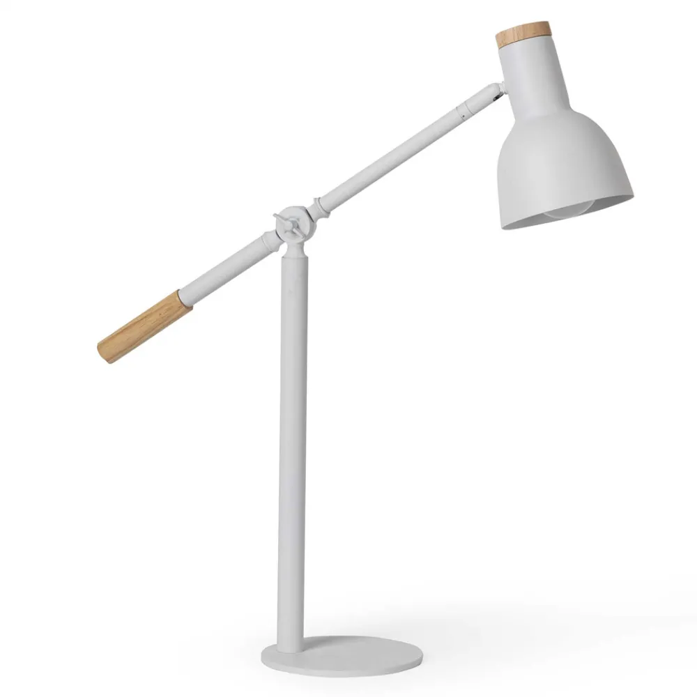 Viadurini Lighting Moderne Tischlampen-Tischlampe aus weißem Metall mit Naturholzdetails - Anya