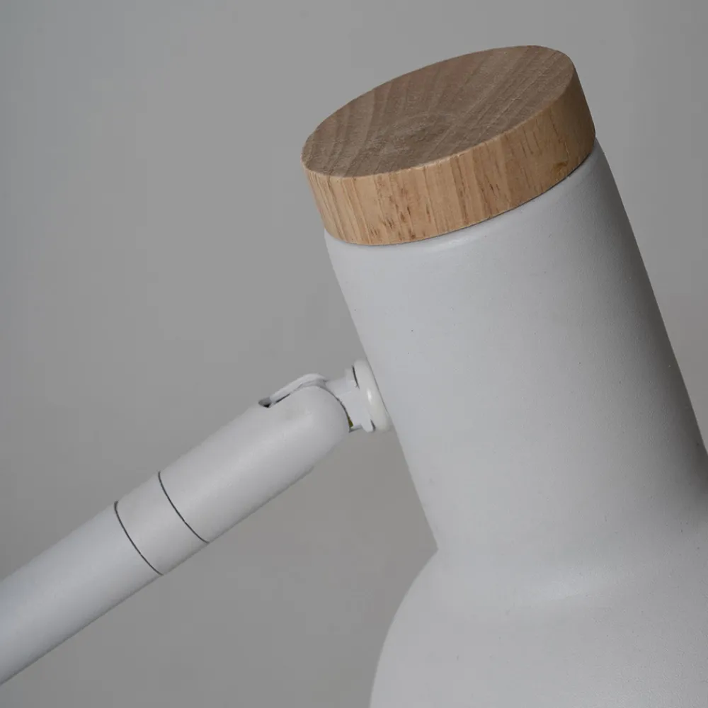 Viadurini Lighting Moderne Tischlampen-Tischlampe aus weißem Metall mit Naturholzdetails - Anya