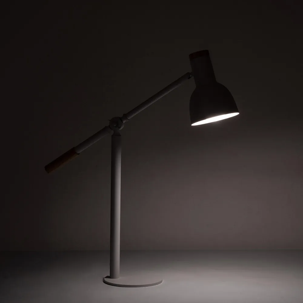 Viadurini Lighting Moderne Tischlampen-Tischlampe aus weißem Metall mit Naturholzdetails - Anya