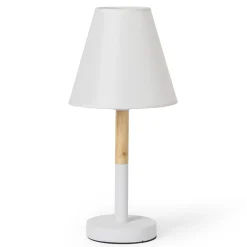 Viadurini Lighting Moderne Tischlampen-Tischlampe aus weißem Metall und Holz mit Lampenschirm aus Segeltuch - Sannah