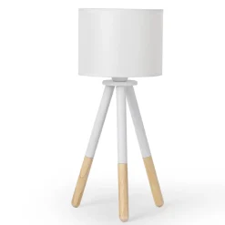 Viadurini Lighting Moderne Tischlampen-Tischlampe aus weißem Segeltuch mit Metall- und Holzstruktur - Fiona