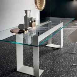 Viadurini Living Esstische Nach Mass|Esstische-Tischplatte aus extra klarem Glas und Metallbeinen, Qualität Made in Italy - Speck